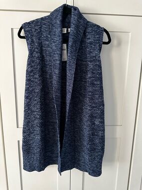 GAP Marled Navy Sleeveless Open Cardigan